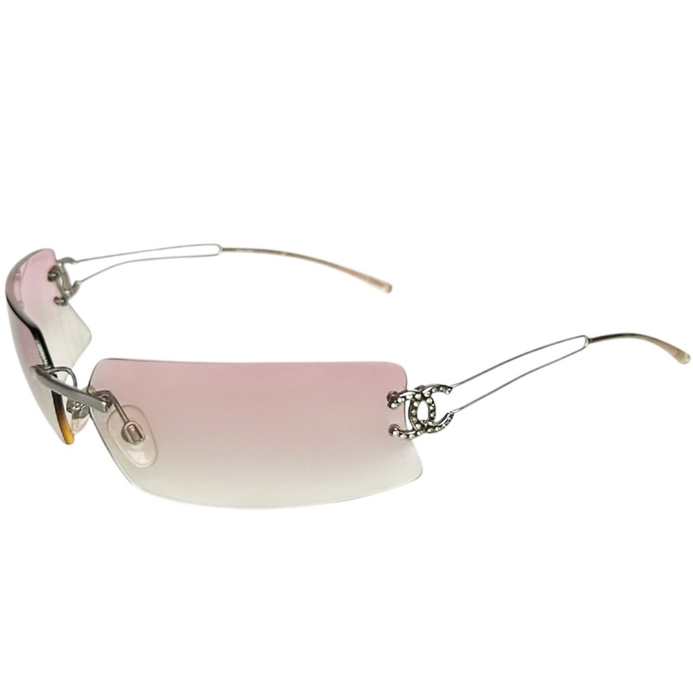 RARE Chanel Diamanté Rimless Pink Gradient Sunglasses with Silver Accents